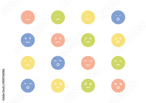 色々な表情のシンプルなイラストセット（カラー2）