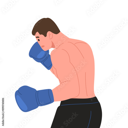 vector of a muscular male boxer wearing boxing gloves in various fighting, defense, and punching poses. Ideal for boxing training concepts, combat sports, fitness themes, gym promotion, posters, app