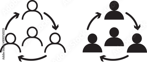 Minimalist user replacement icons. Professional person swap and refresh sign. Modern web UI account transition elements vector. Clean line art profile update icons illustration.
