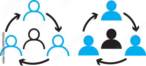 Replace person icon set. Modern user substitution and switch symbols. Vector account change and update interface elements