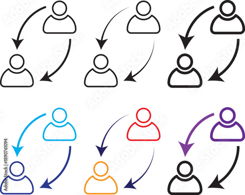 Replace person icon set. Modern user substitution and switch symbols. Vector account change and update interface elements