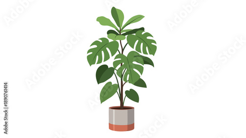 A beautifully stylized illustration of a thriving green houseplant, featuring lush, distinctive foliage in a minimalist modern pot. Perfect for