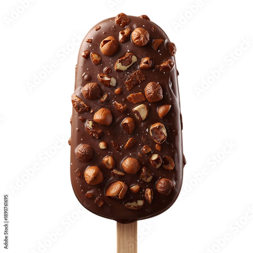 Chocolate ice cream bar with nuts isolated on transparent background