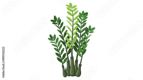 Modern green plant illustration for natural designs and botanical themes conveying freshness and vitality in digital art projects. Clean white