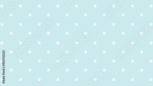 Cute white paw print seamless pattern on a soft pastel blue background with decorative dotted grid lines