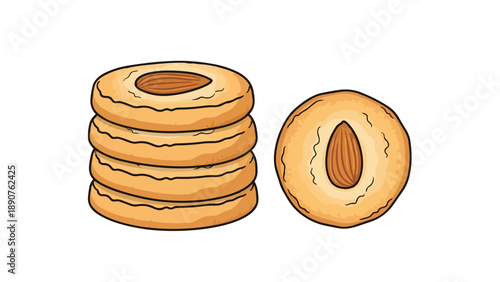 Stacked almond butter cookies illustration showcasing a delightful sweet snack perfect for any occasion. Delicious baked goods for dessert or coffee