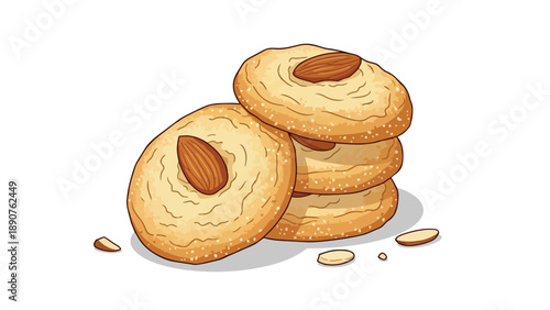 Delightful almond shortbread cookies stacked invitingly with loose nuts an appealing sweet treat illustration perfect for bakeries and recipes