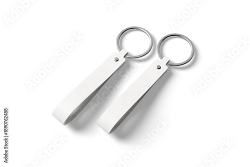Two Minimal White Leather Keychains with Silver Rings