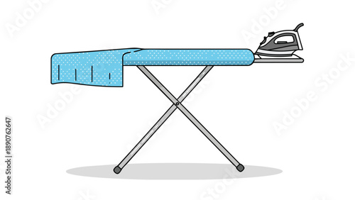 Everyday Laundry Task: Simplified Illustration of Ironing Board with Steam Iron