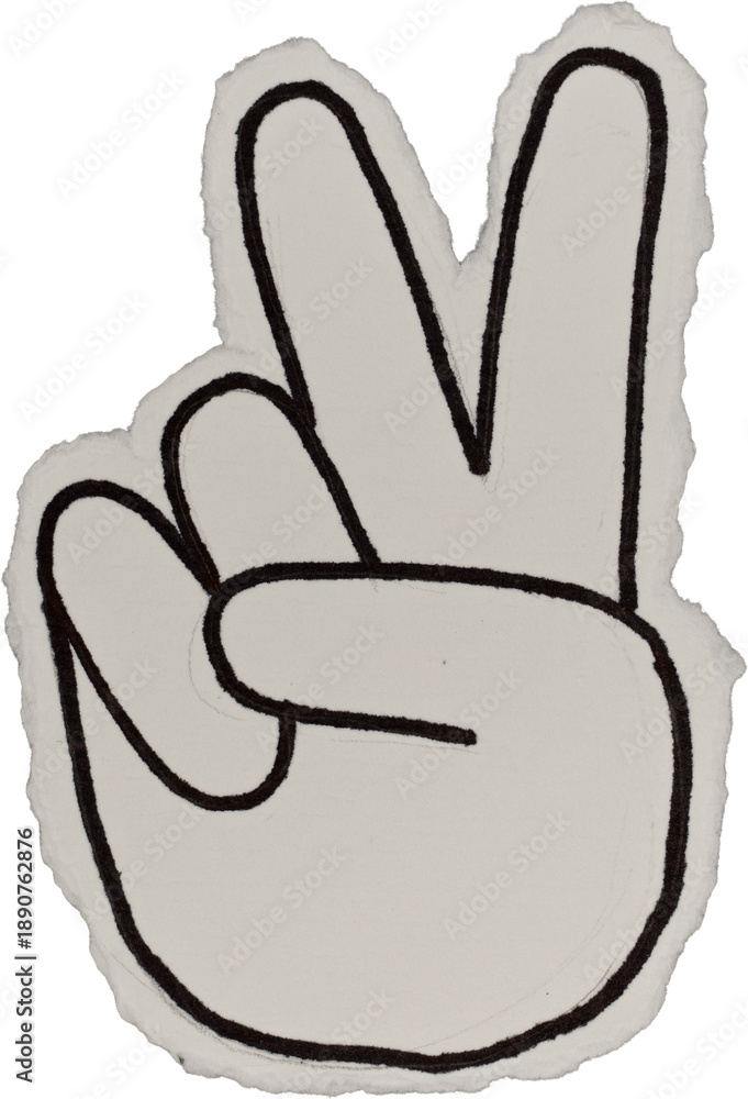 Fototapeta premium Black And White Grunge Ripped Paper Victory Sign Doodle