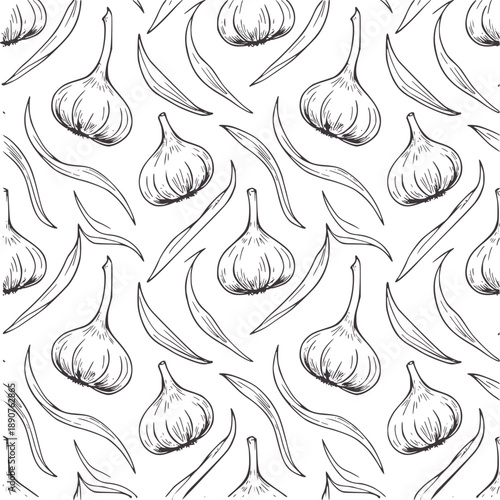 Black and pattern of garlic bulbs and leaves leaf