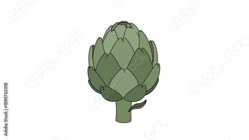 A vibrant solitary green globe artichoke illustration standing upright on a clean white backdrop a fresh and wholesome vegetable graphic design