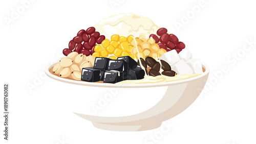 Refreshing Asian shaved ice dessert with diverse colorful toppings a delightful chilled treat for summer