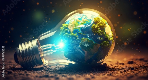 Glowing earth inside a light bulb