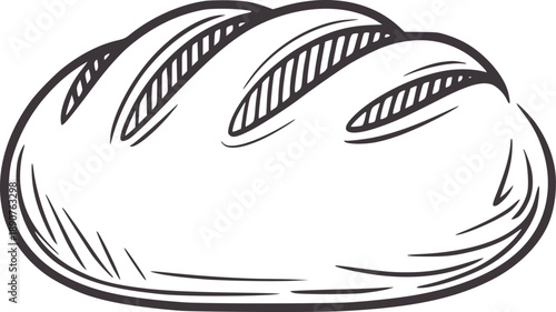 Hand drawn of a rustic loaf of bread with scoring marks handdrawn