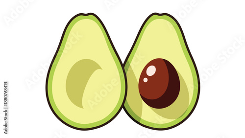 Vibrant green avocado halves illustration depicting a fresh healthy fruit one side with its large brown pit perfect for nutrition diet themes and