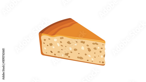 Simplistic vector graphic of a tasty cake slice with speckled texture and a golden crust, ideal for food-themed designs. This inviting dessert