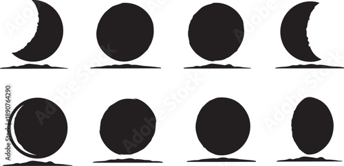 Phases of the Moon in Black Silhouette Vector Set