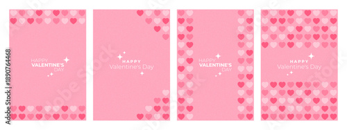 Happy Valentines Day pink heart pattern vector set. Love and romance concept for greeting card, social media story, graphic design.
