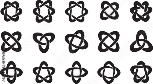 Black and white seamless pattern of interconnected knot designs