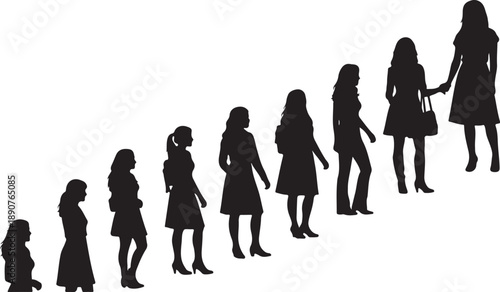 Silhouette of women in a line growing in size