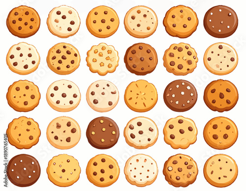 A delightful assortment of cozy, hand-drawn cookie illustrations, featuring soft, rounded shapes and a warm, inviting color palette, perfect for sweet treat menus and dessert-themed projects