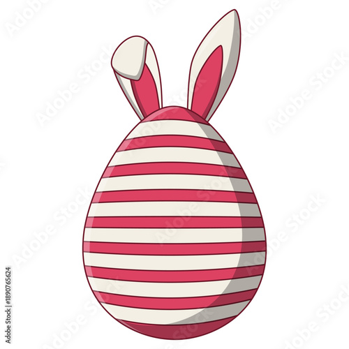 Illustrated Striped Easter Egg with Bunny Ears Celebration Decoration