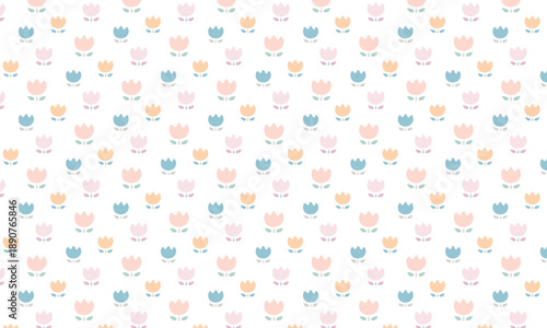 北欧風の淡い色合いの大きさが違うチューリップの花のパターン模様