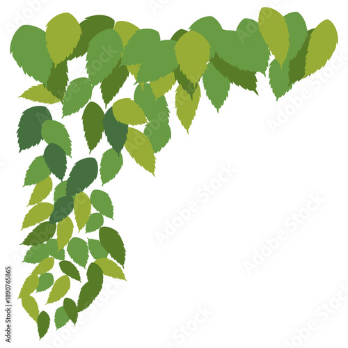 Flat Design Green Foliage Corner Border Illustration Graphic Element