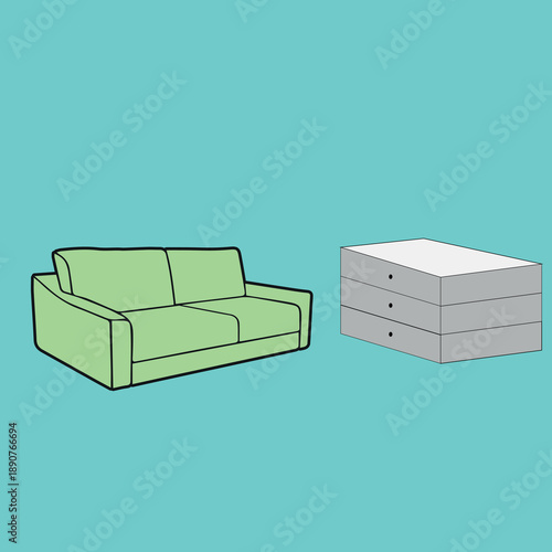 MODERN SOFA CHAIR & SMALL WARDROBE DESIGN ILLUSTRATION