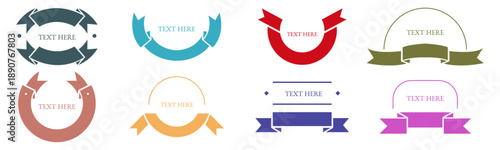 Ribbons badges template design set. retro label emblems with different color. vector