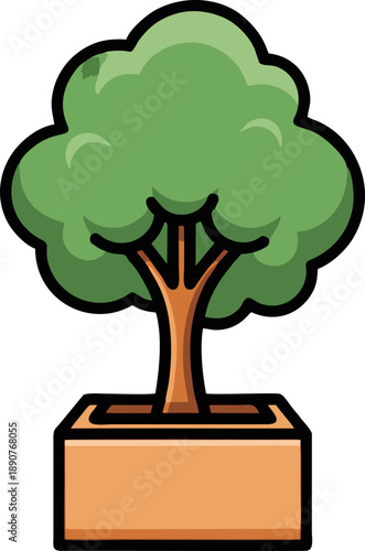 Cartoon tree in a pot, simple and colorful illustration.