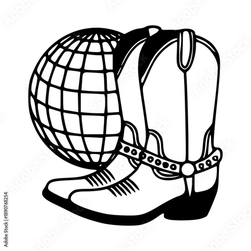 minimalist wild west party icon with disco ball element