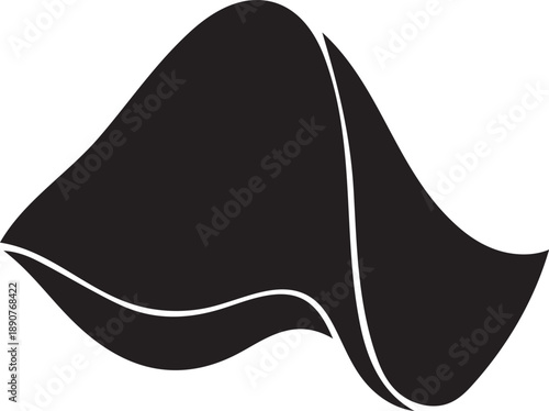 Abstract Silhouette of a Flowing Wave or Fabric with a Smooth, Undulating Curve Against a Transparent Background, Vector Art