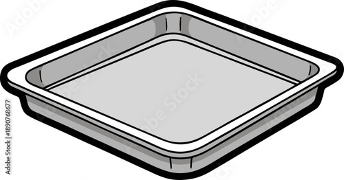 Empty square baking pan for cooking and food preparation.