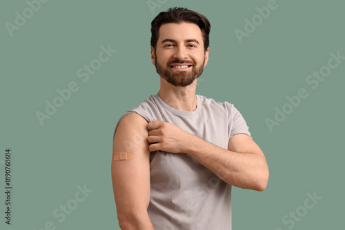 Young man with applied medi...