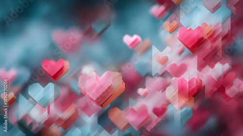 un fondo abstracto y surrealista de corazones desenfocados  y en movimiento fractal en colores pastel sobre un fondo para tarjeta de san valentin o de amor 