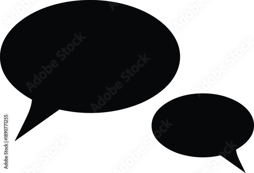 Two black speech bubbles of different sizes on a clean background, conveying conversation or dialogue