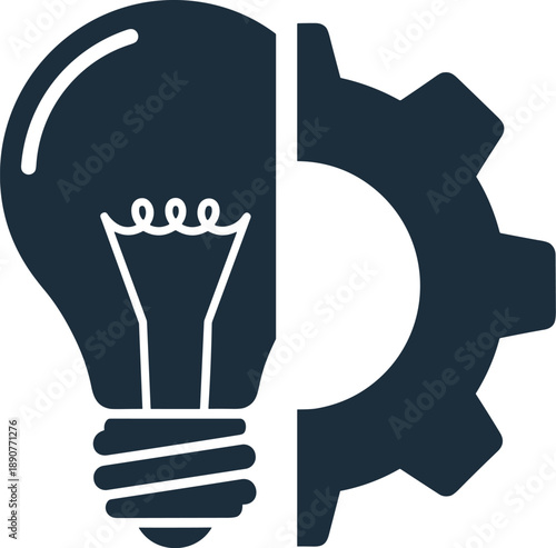 Innovative Idea Generation and Technical Configuration Illustrated with a Light Bulb and Cogwheel Symbol