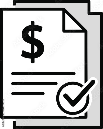 Document with dollar sign and checkmark symbol, representing financial approval or successful transaction