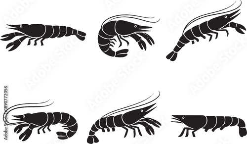 Prawn Silhouette Black White Crustacean Bundle