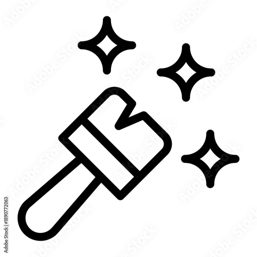 Sleek vector outline icon featuring a brush with vibrant sparkles, symbolizing cleanliness, polish, neatness, and the enhancement of items or digital content