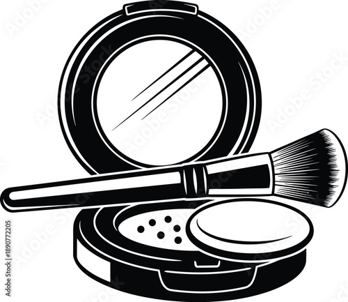 Elegant beauty compact featuring a cosmetic powder, mirror, and applicator brush, essential tools for a flawless daily makeup routine and personal grooming