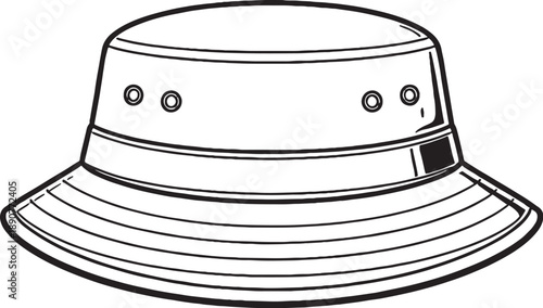 Black and White Fishing Bucket Hat Line Art Illustration