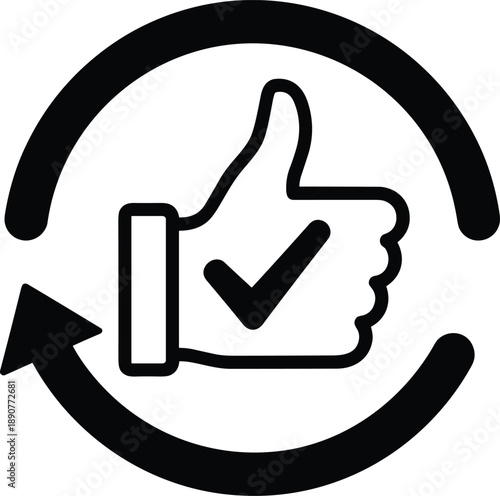 Simple graphic illustration of hand giving thumbs up surrounded by circular arrow