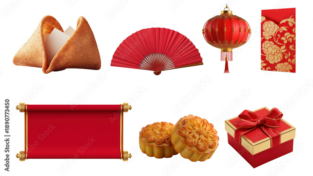 Naklejka premium Collection of festive items for Chinese New Year, AI, PNG