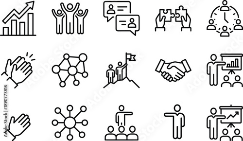 Set of 15 business and teamwork icons vector