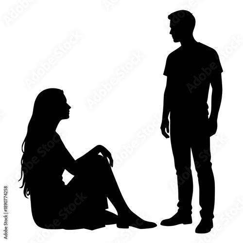 Wallpaper Mural Minimalist black silhouettes of a man standing and a woman sitting on the floor, design for relationship blog graphics and social interaction presentations. Transparent SVG version. Torontodigital.ca