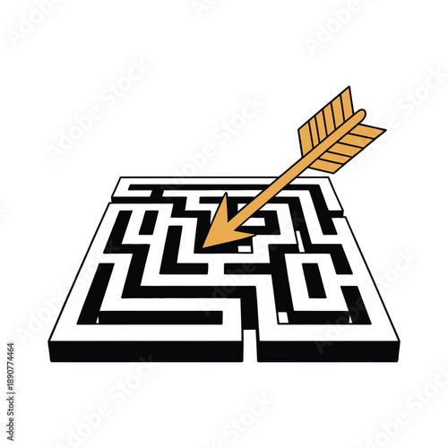 A cartoon maze with an arrow pointing to the center, symbolizing direction and problem solving.