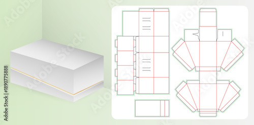 Box packaging die cut template design 3d mockup White Product Packaging Box with Gold Stripe 